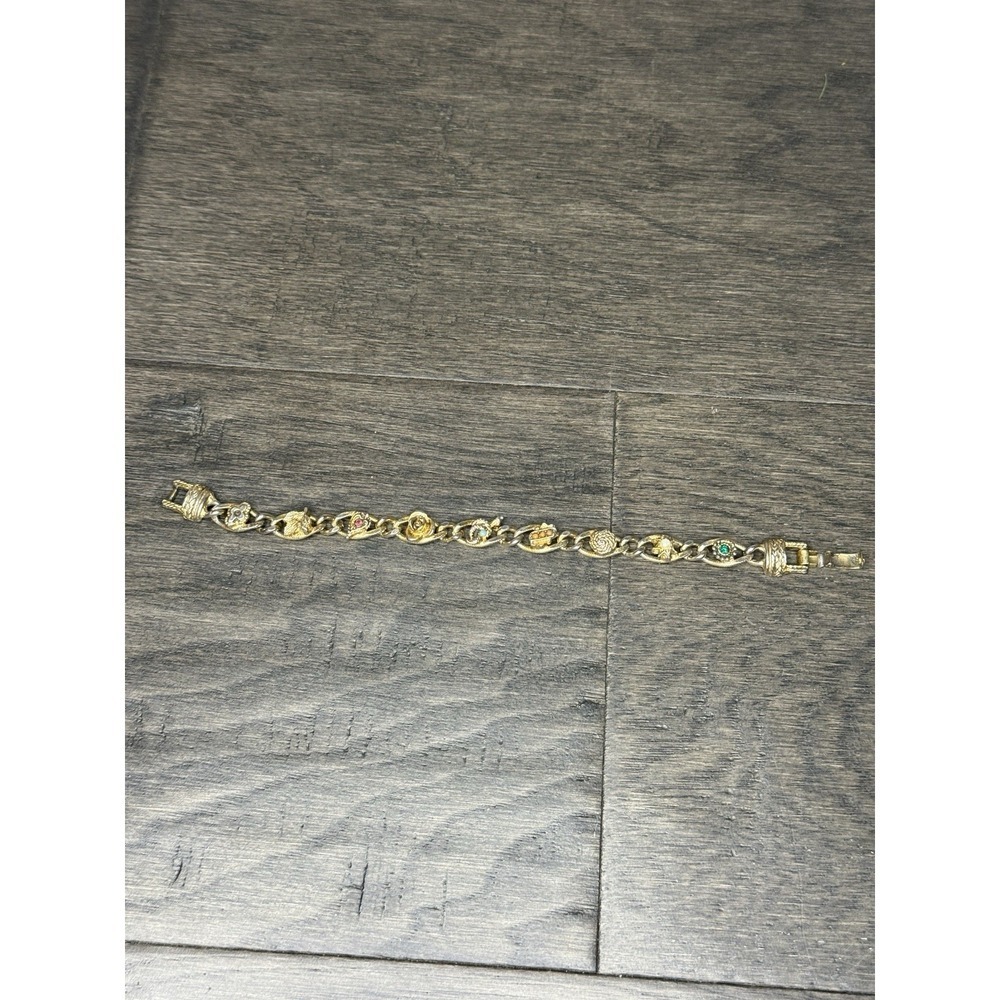 Vintage Goldette Scroll Link Bracelet Victorian Revival Faux Gemstones 7"